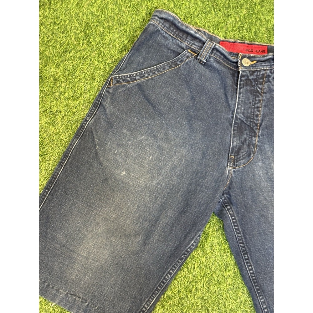 Vintage JNCO Jorts Mens 34 Dark Denim Skull Embroidered Y2K Shorts - Picture 3 of 16